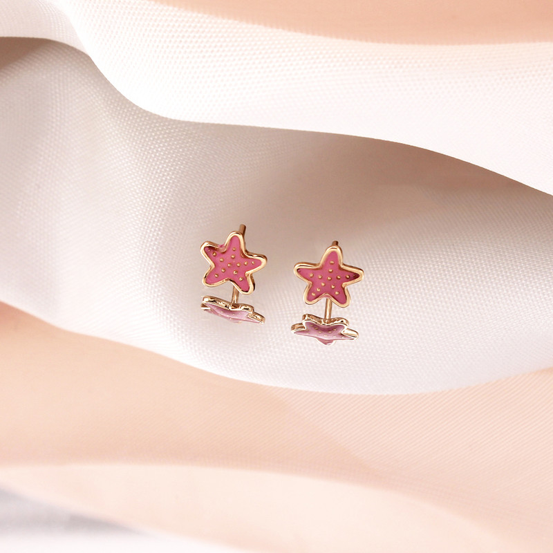 گوشواره میخی طلا 18 عیار دخترانه الی گالری مدل ستاره دریایی مینایی