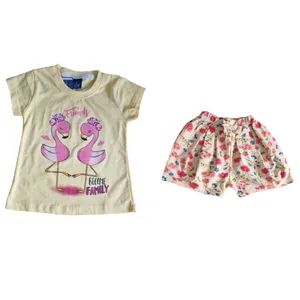 ست تی شرت و شلوارک دخترانه مدل فلامینگو