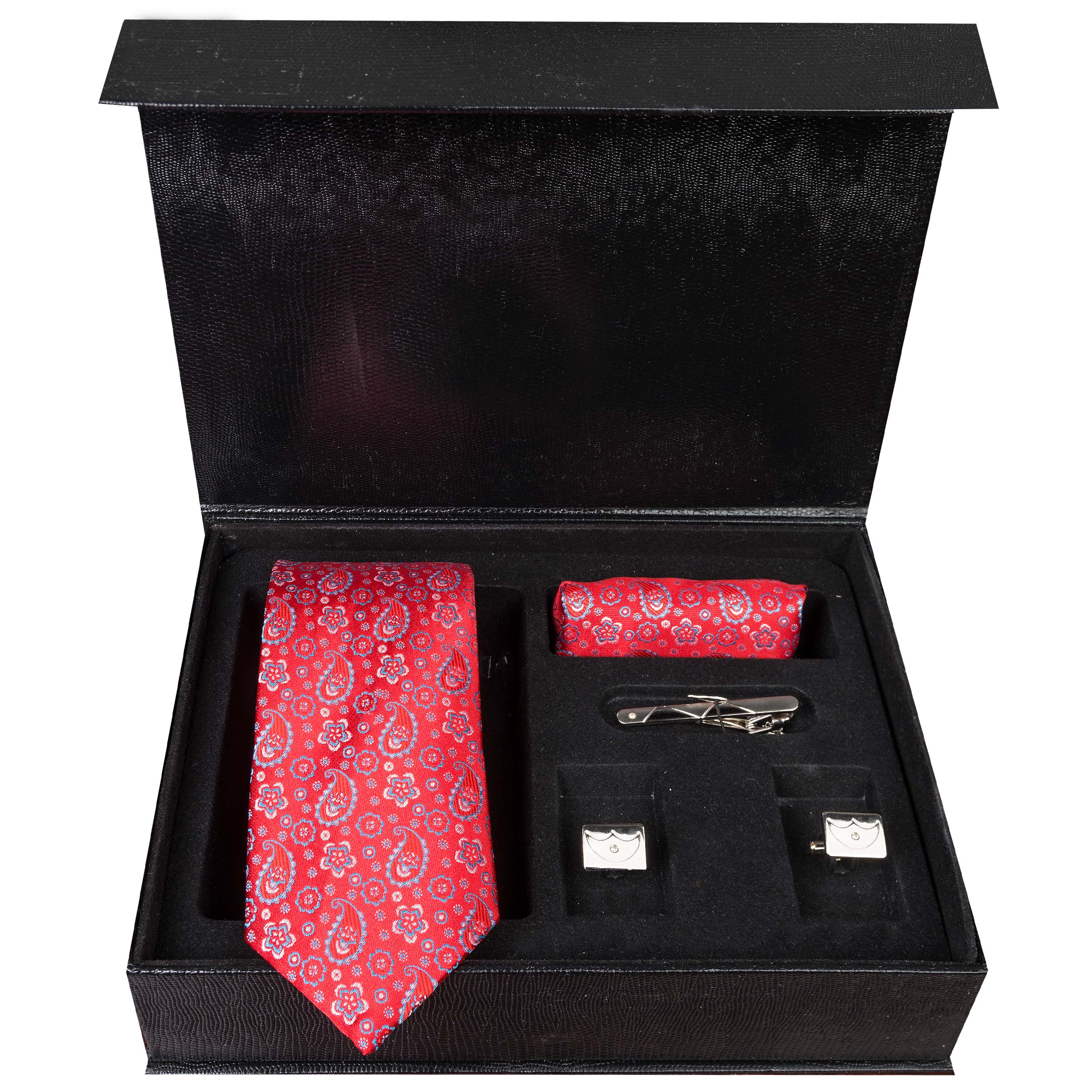 ست کراوات و دستمال جیب و دکمه سردست مردانه مدل GF-PA312-R