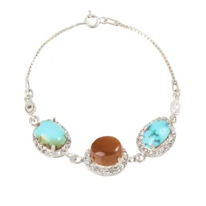 دستبند نقره زنانه بازرگانی میلادی مدل سنگ عقیق و فیروزه کد DP_498