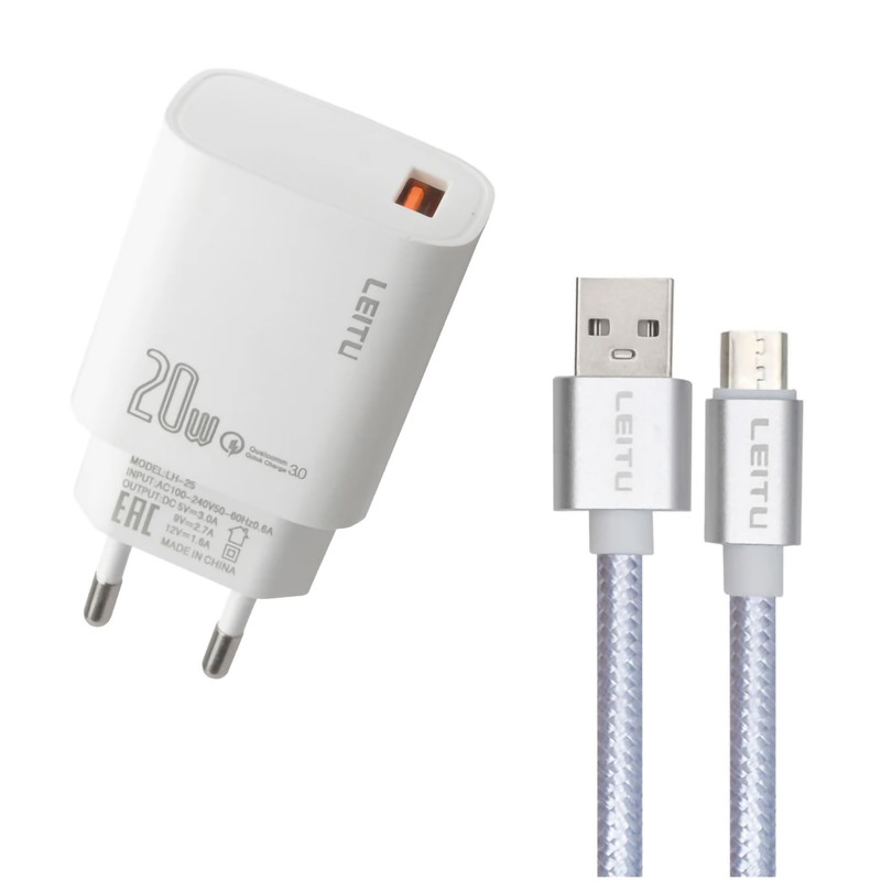 شارژر دیواری 20 وات لیتو مدل LH-25 به همراه کابل تبدیل MicroUSB 