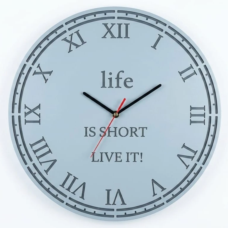 ساعت دیواری عقربه‌ای با نشانگر خطی رومی مدل Life is short