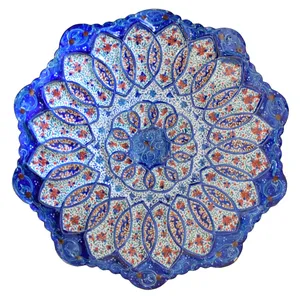 بشقاب مسی میناکاری شده سی دا طرح اسلیمی خطائی کد MI01074 قطر 16 سانتی متر