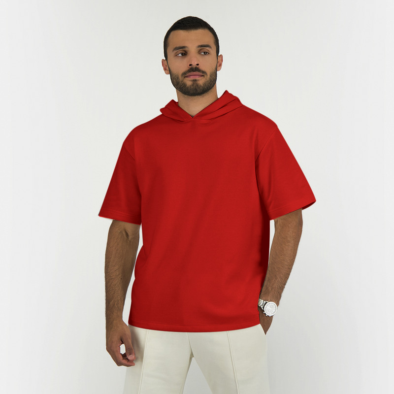 تی شرت کلاه دار آستین کوتاه مردانه مدل ویبو رنگ قرمز