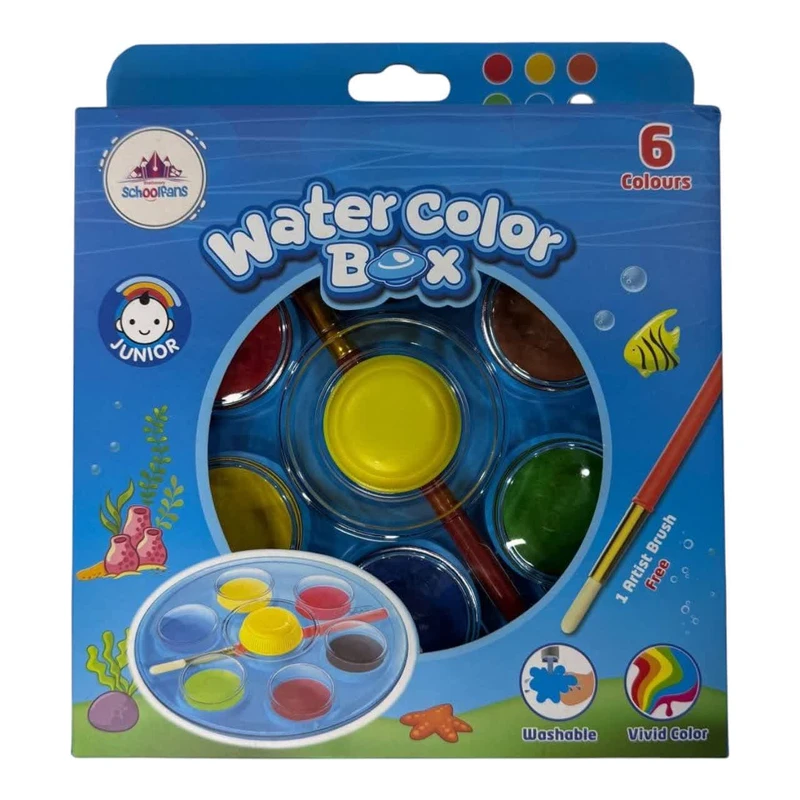 آبرنگ 6 رنگ اسکول فنس مدل s-01 کد 155489 به همراه قلم مو