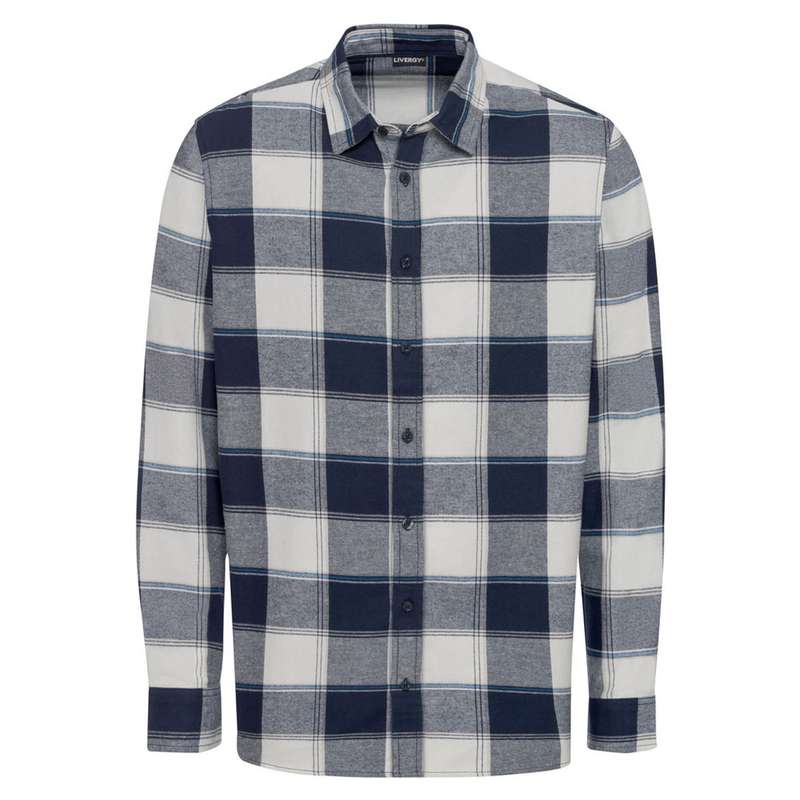 پیراهن آستین بلند مردانه لیورجی مدل چهارخانه کد LuxSeries2022W رنگ سفید