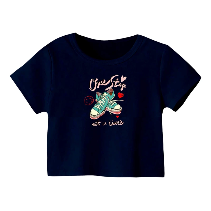 کراپ‌ تی‌شرت آستین کوتاه زنانه مدل کتونی کد 5