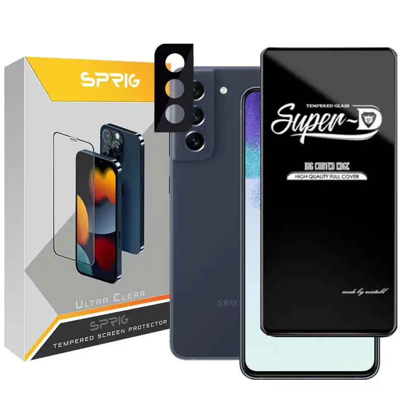 محافظ لنز دوربین اسپریگ مدل 3D-SUPD مناسب برای گوشی موبایل سامسونگ Galaxy S21 FE 5G به همراه محافظ صفحه نمایش