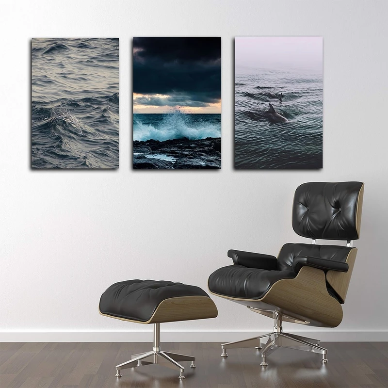 تابلو شاسی بکلیت طرح منظره دریا و کوسه مدل SH-2767 مجموعه 3 عددی