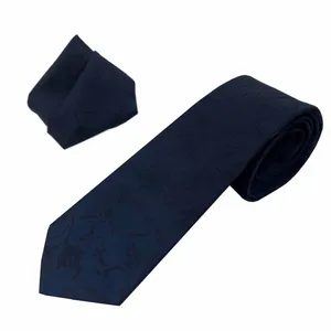 ست کراوات و دستمال جیب مردانه مدل ساتن گل برجسته مخمل 408