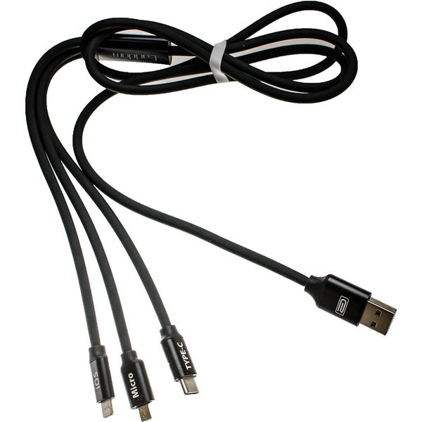کابل تبدیل USB به Micro USB/لایتنینگ/ TYPE-C ارلدم مدل 3in1 به طول 1.2متر کابل تبدیل USB به Micro USB/لایتنینگ/ TYPE-C ارلدم مدل 3in1 به طول 1.2متر