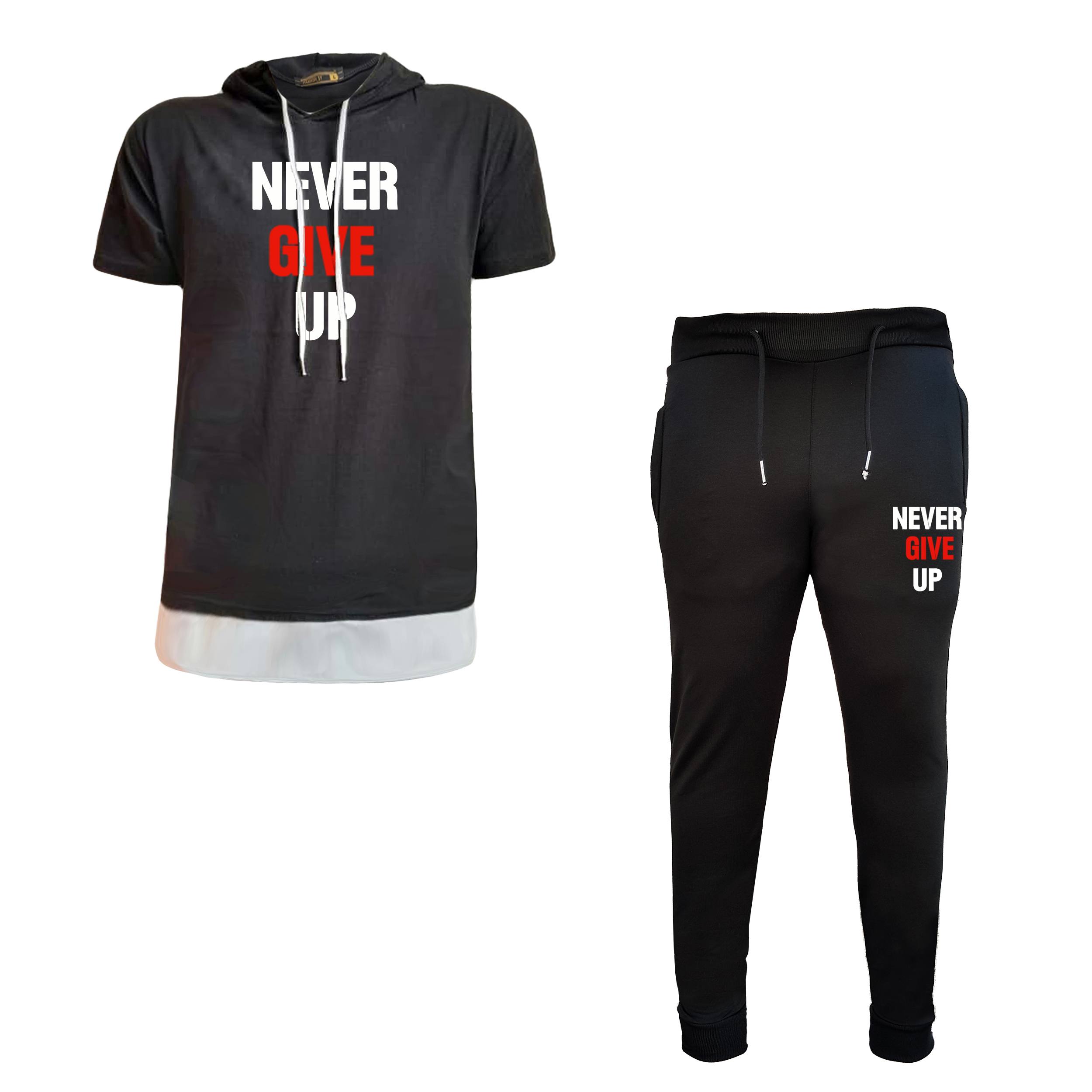 ست تی شرت کلاه دار و شلوار مردانه مدل NEVER8901