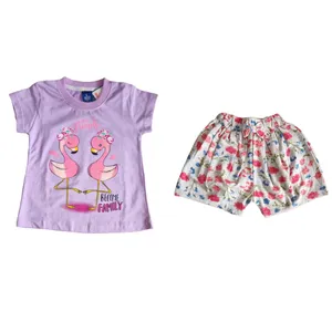 ست تی شرت و شلوارک دخترانه مدل فلامینگو یاسی