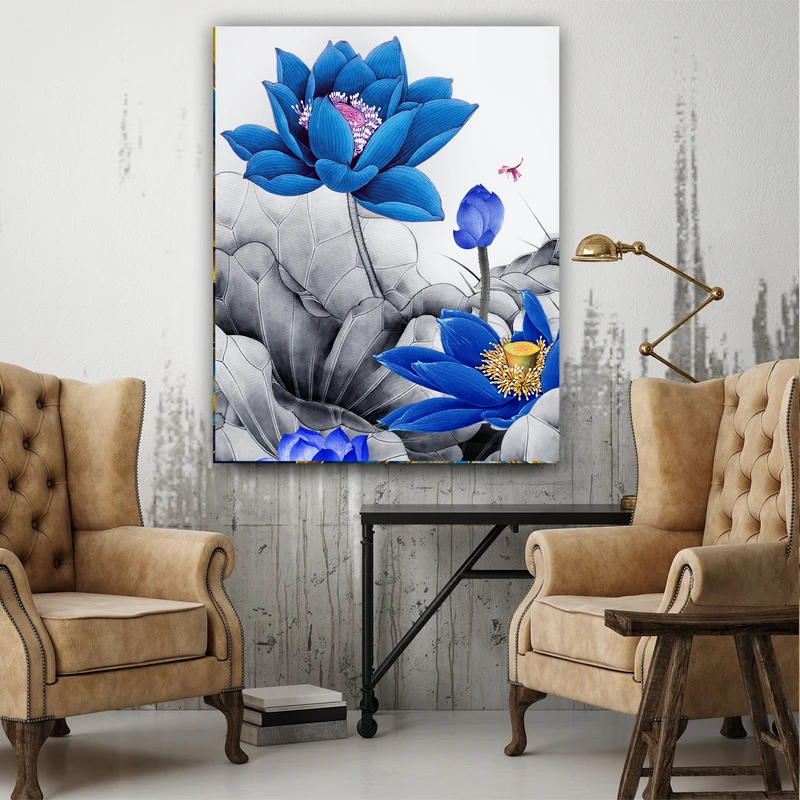 تابلو بوم طرح مخمل مدرن مدل گل آبی کد BK1136