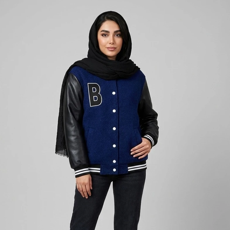 سویشرت زنانه فوتر چرم مصنوعی مدل بیسبالی