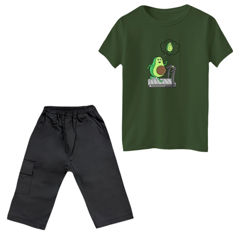 ست تی‌شرت و شلوارک دخترانه مدل آووکادو فیتنس