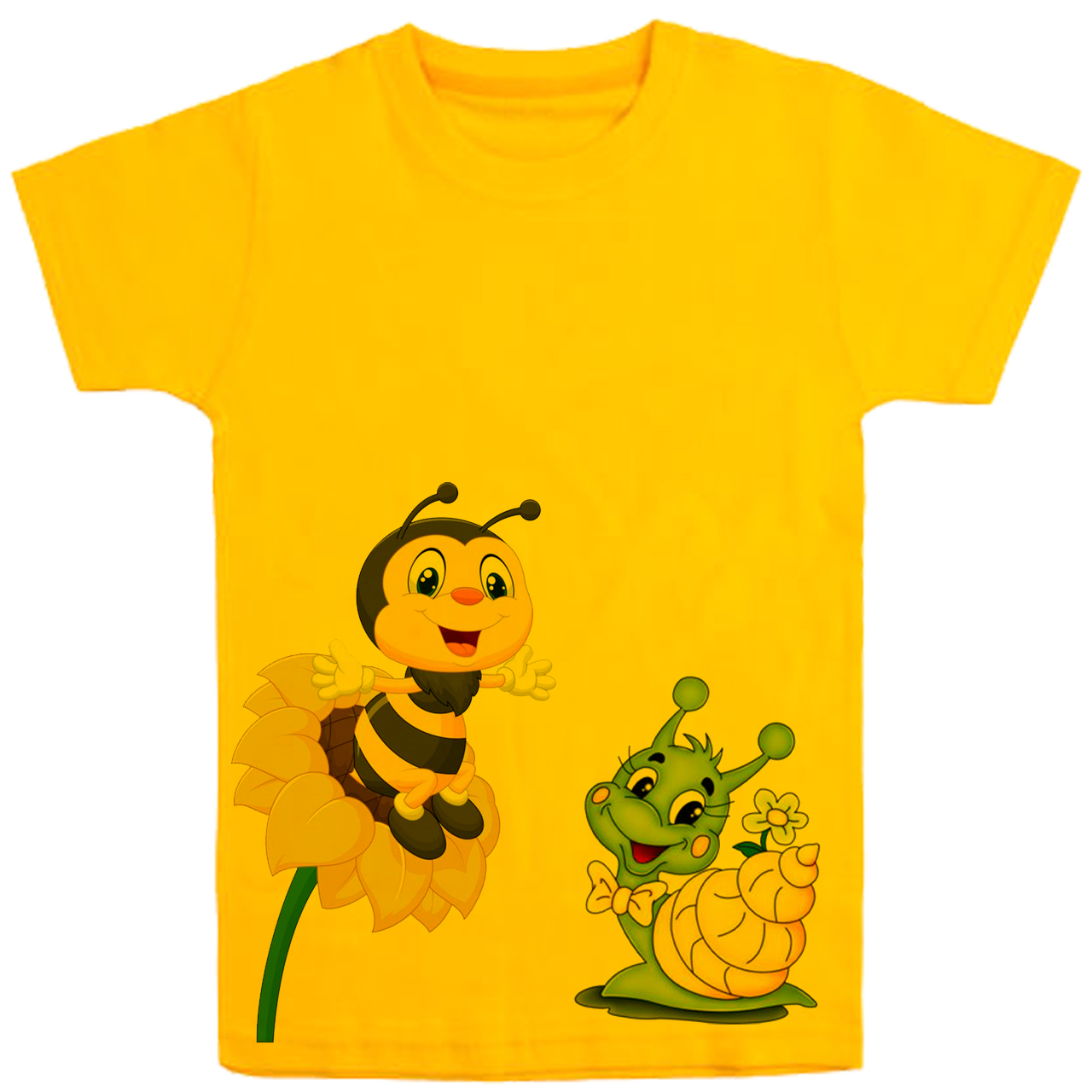 تی شرت آستین کوتاه دخترانه مدل حلزون و زنبور D150 رنگ زرد