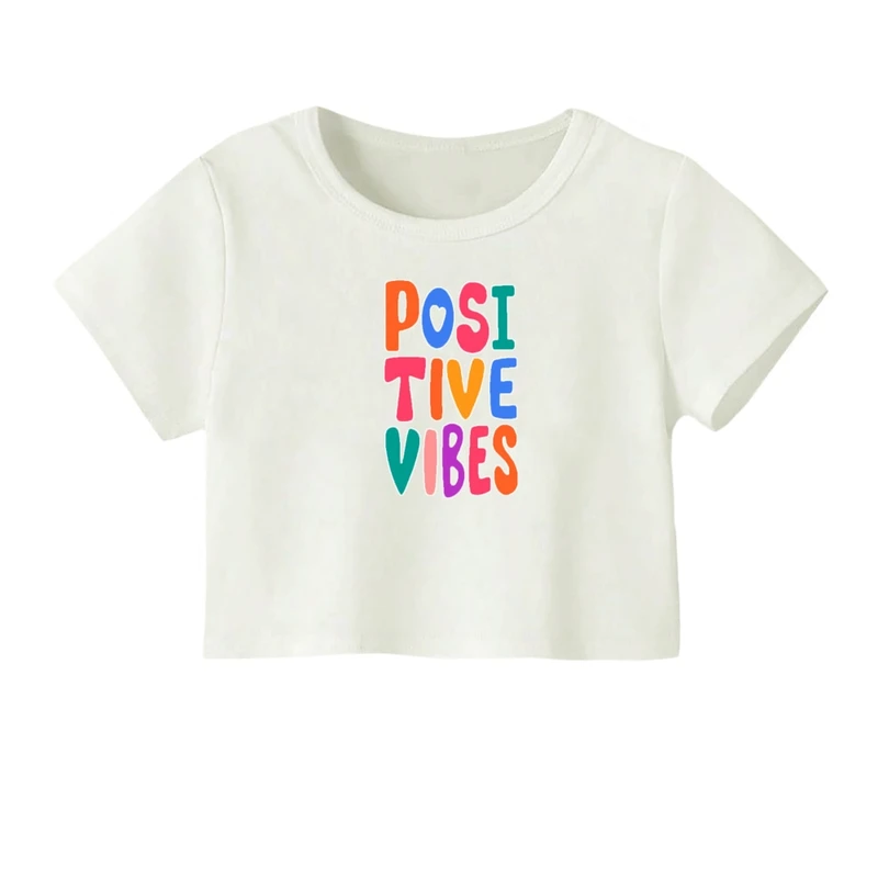 کراپ‌ تی‌شرت آستین کوتاه زنانه مدل انرژی مثبت
