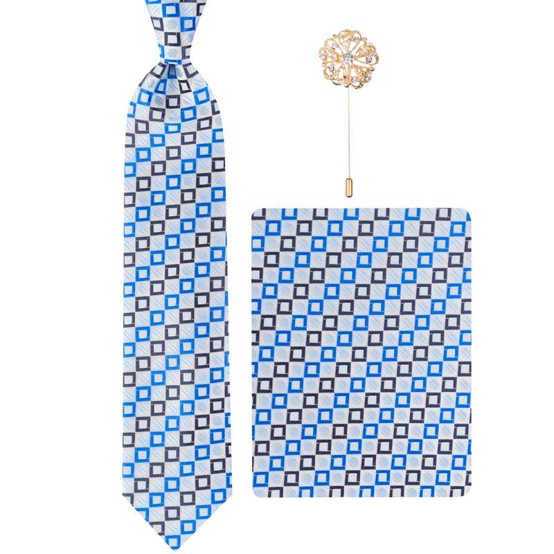 ست کراوات و دستمال جیب و گل کت مردانه مدل GF-PO1042RE-BL 