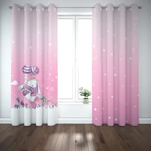 پرده مدل اتاق کودک طرح دخترانه خرگوش پرنده کهشانی سایز 140x280 سانتی متر 