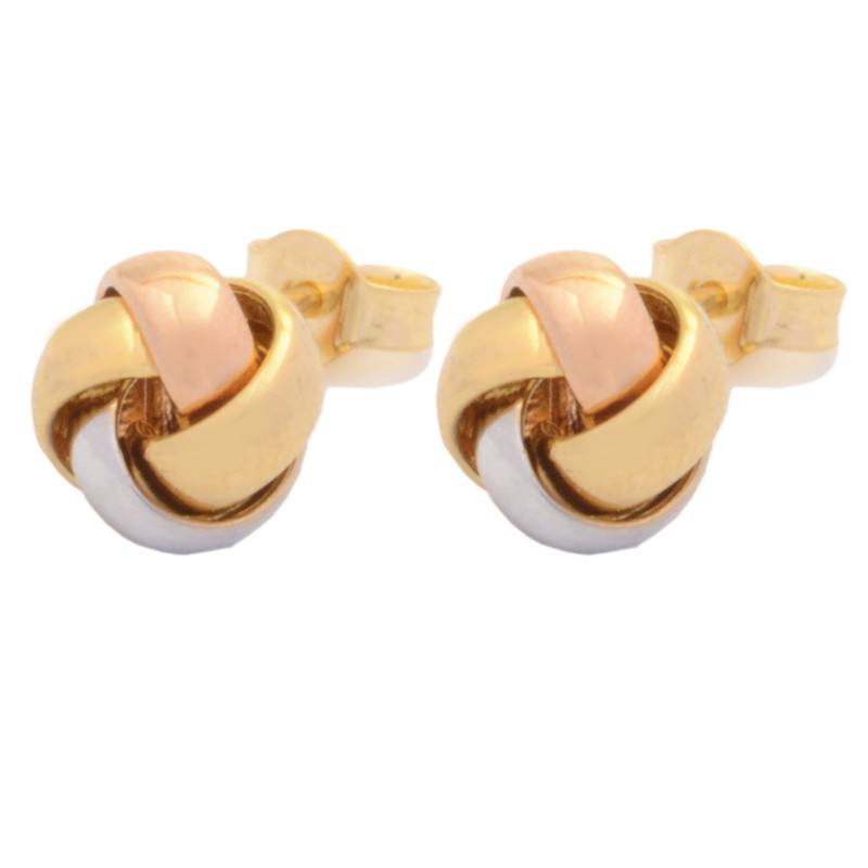 گوشواره میخی طلا 18 عیار زنانه طلای مستجابی مدل گره سه رنگ کد 253447-T132