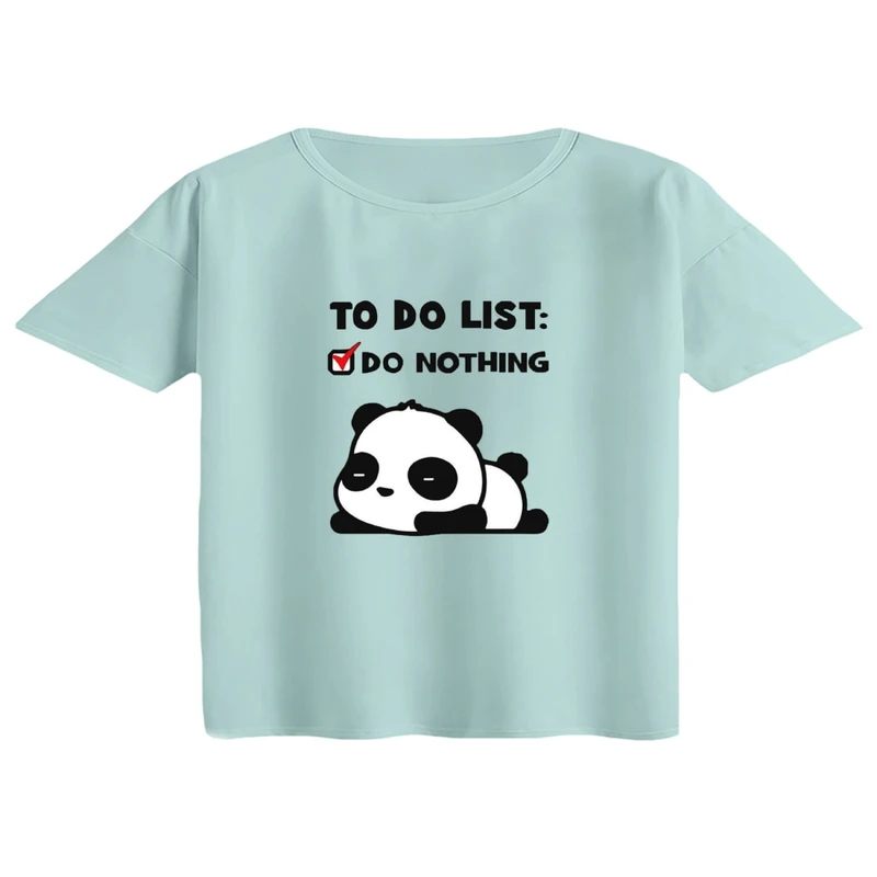کراپ تی‌شرت آستین کوتاه زنانه مدل پاندا تنبل