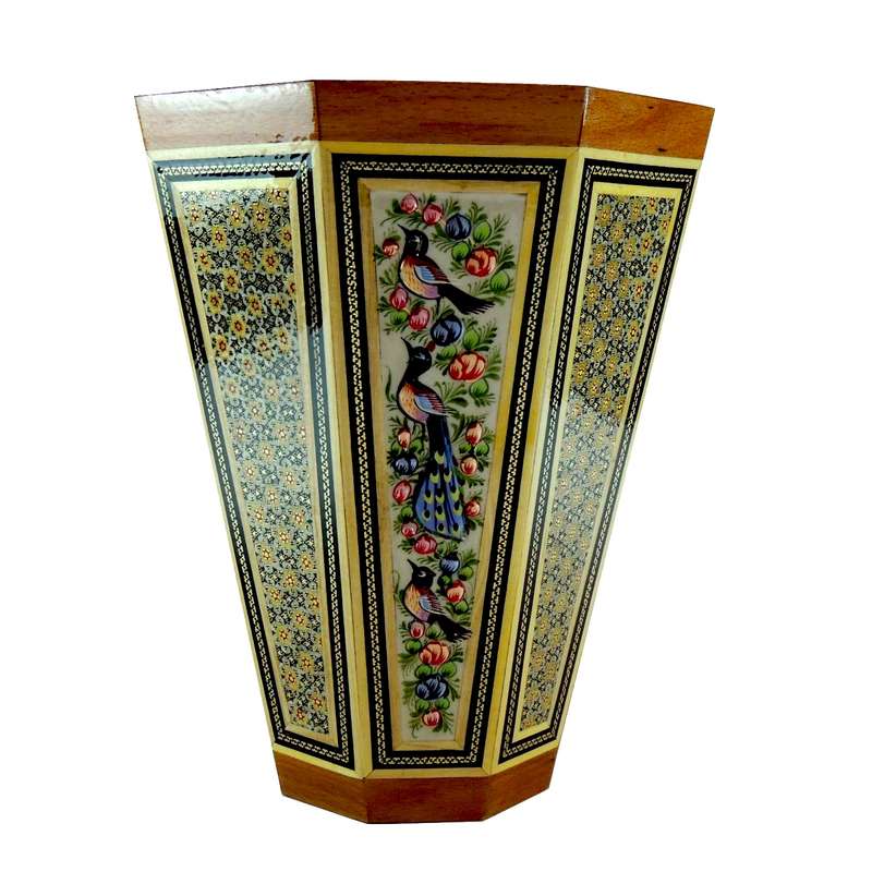 سطل خاتم کاری طرح گل و مرغ کد 2210