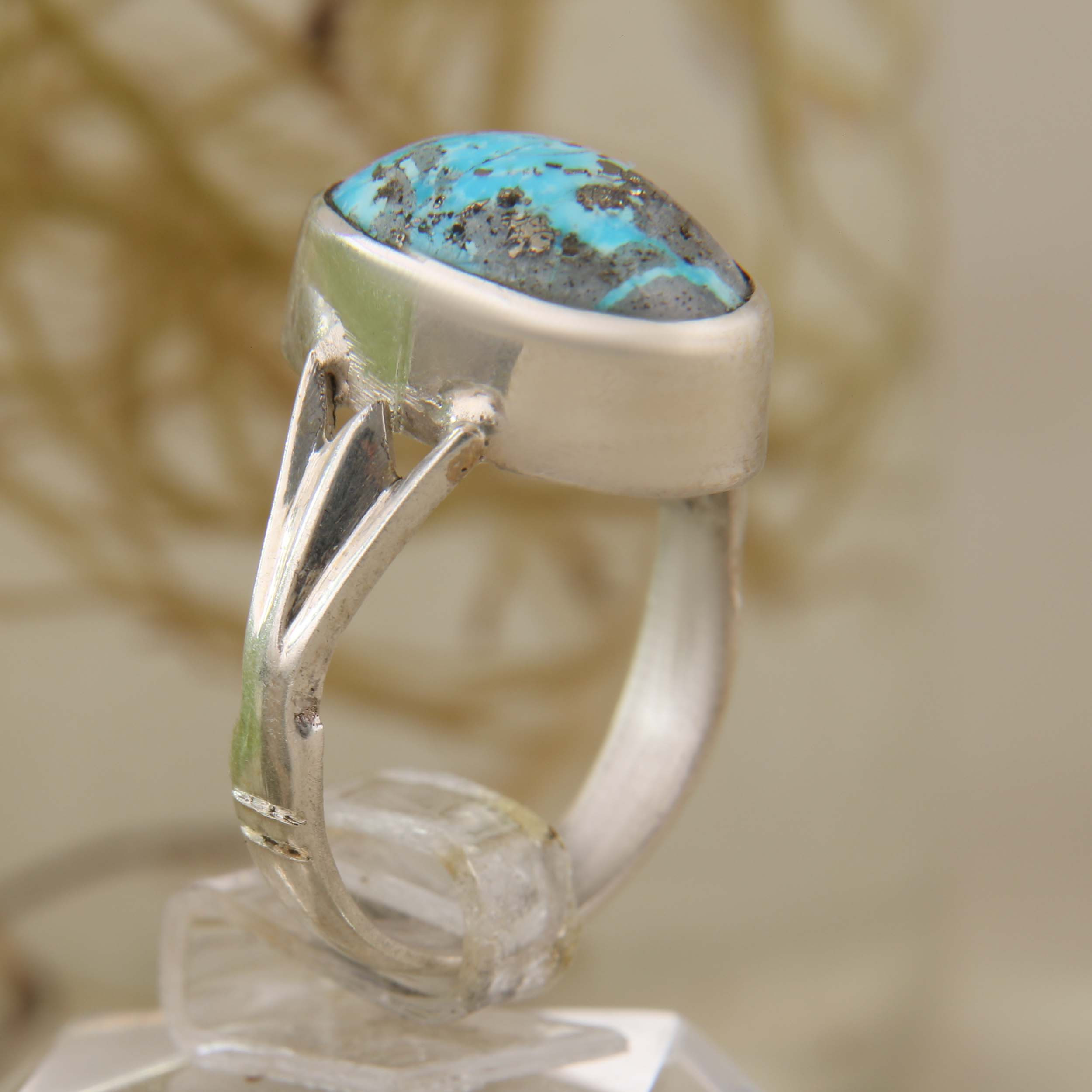 انگشتر نقره مردانه بازرگانی میلادی مدل سنگ فیروزه طبیعی نیشابور رکاب سیلندری کد AM_3069