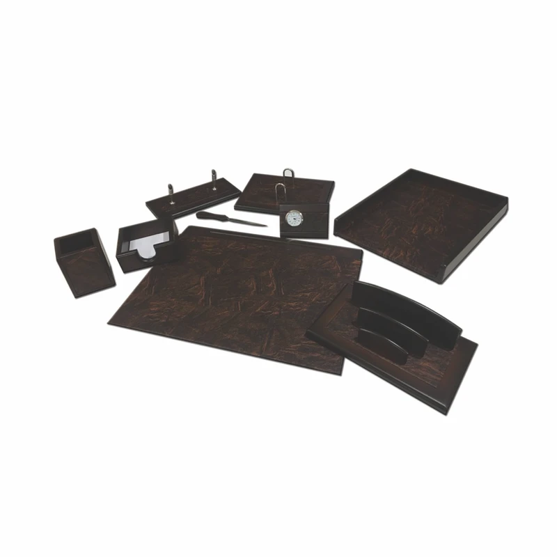 ست لوازم اداری رومیزی مدل piebaldleather&brownwood مجموعه 9 عددی