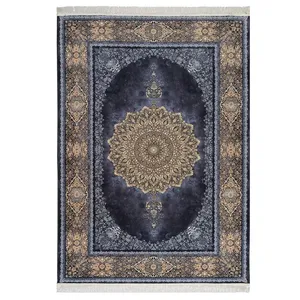 فرش ماشینی 1200 شانه محتشم زمینه خاکستری حاشیه خاکستری مدل 2555005064