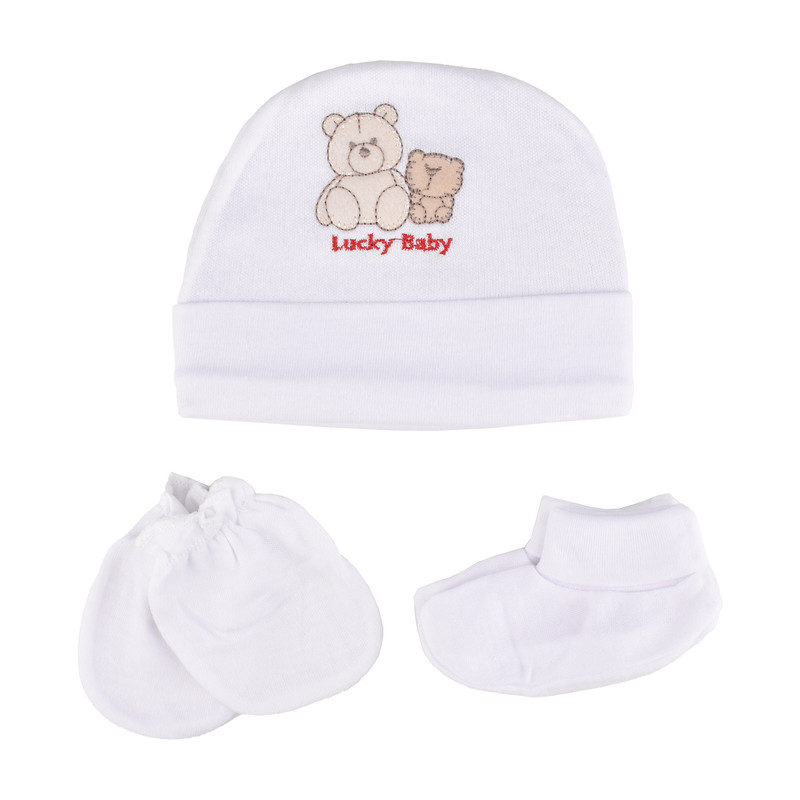 ست کلاه و دستکش و پاپوش نوزادی لاکی بیبی مدل خرس 