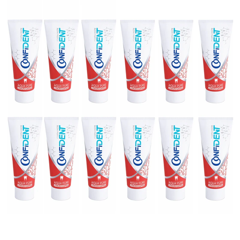 خمیر دندان ضد پوسیدگی کانفیدنت مدل Aqua-Pure012 مناسب برای انواع دندان حجم 100 میلی لیتر مجموعه 12 عددی