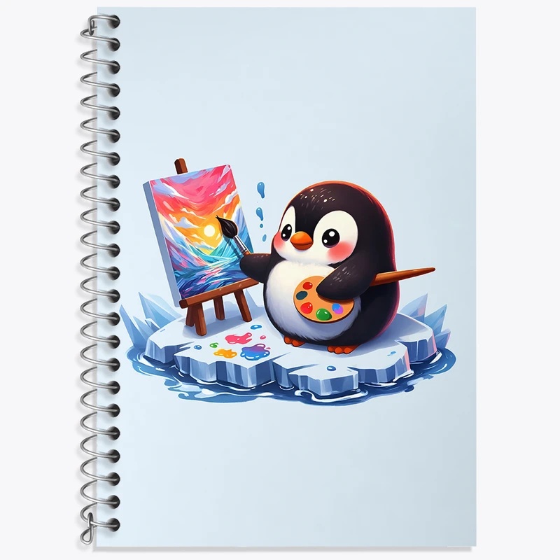 دفتر زبان 50 برگ خندالو مدل سه خط طرح پنگوئن نقاش کد N3596