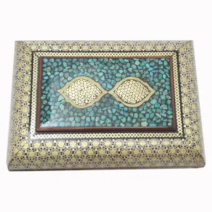 جعبه خاتم کاری مدل فیروزه کوبی رومیزی کد 05
