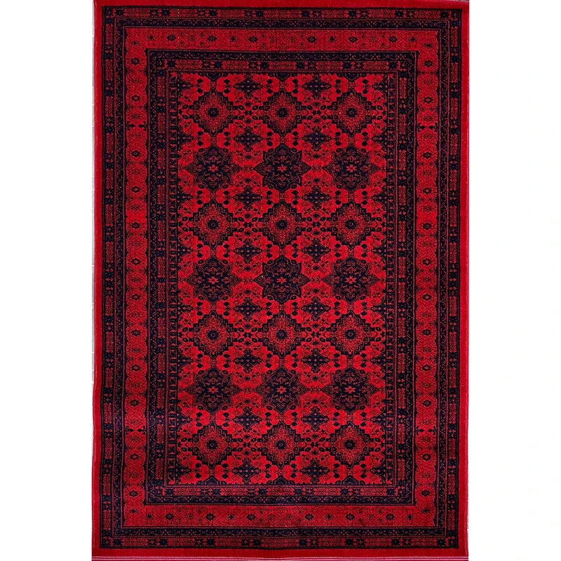 فرش ماشینی 500 شانه زمینه قرمز لاکی حاشیه قرمز لاکی مدل بلوچ کد 13