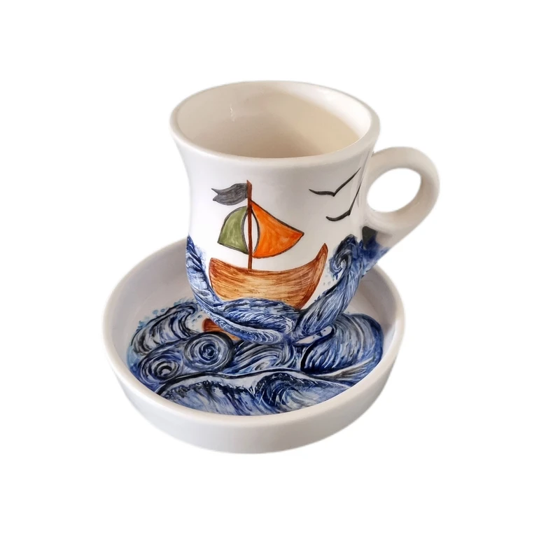 ست لیوان و زیرلیوانی سرامیکی طرح قایق