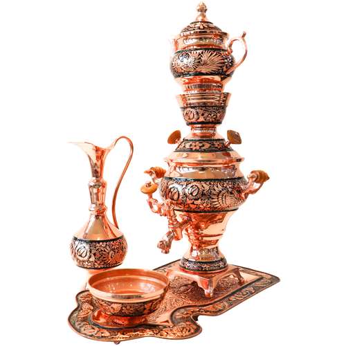 سرویس سماور 5 پارچه مسی مدل الماس تراش نیمه تراش کد 1.5L