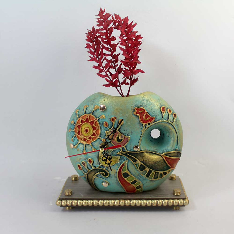 ساعت رومیزی مدل گلدان طرح پرنده و خورشید