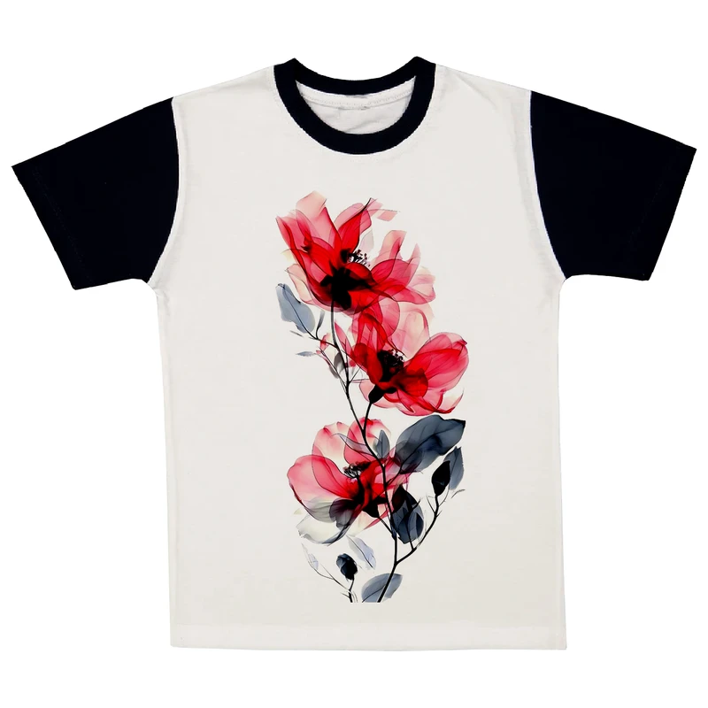 تی شرت آستین کوتاه دخترانه مدل گل کد A43