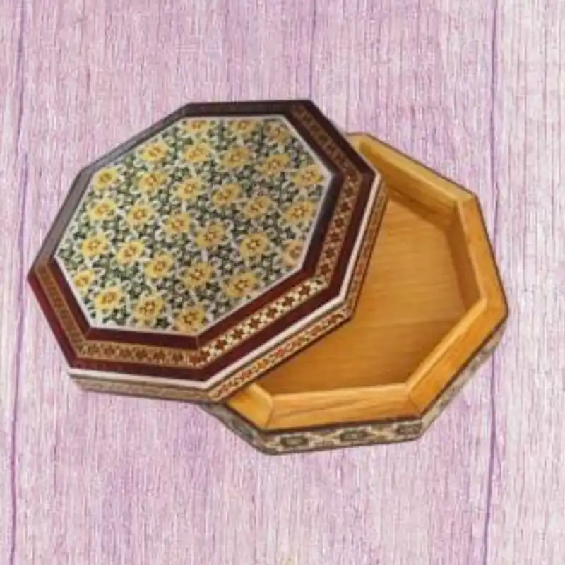 جعبه جواهرات خاتم کاری مدل 6 ضلعی