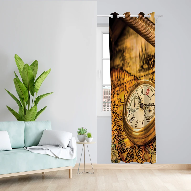 پرده طرح ساعت مدل مخمل پانچی کد 2178 z سایز 140x200 سانتی متر