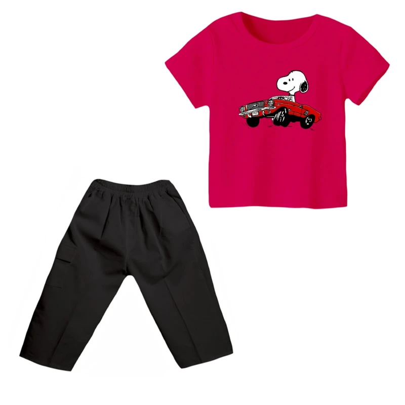 ست تی شرت و شلوارک پسرانه مدل اسنوپی کد ۸۰