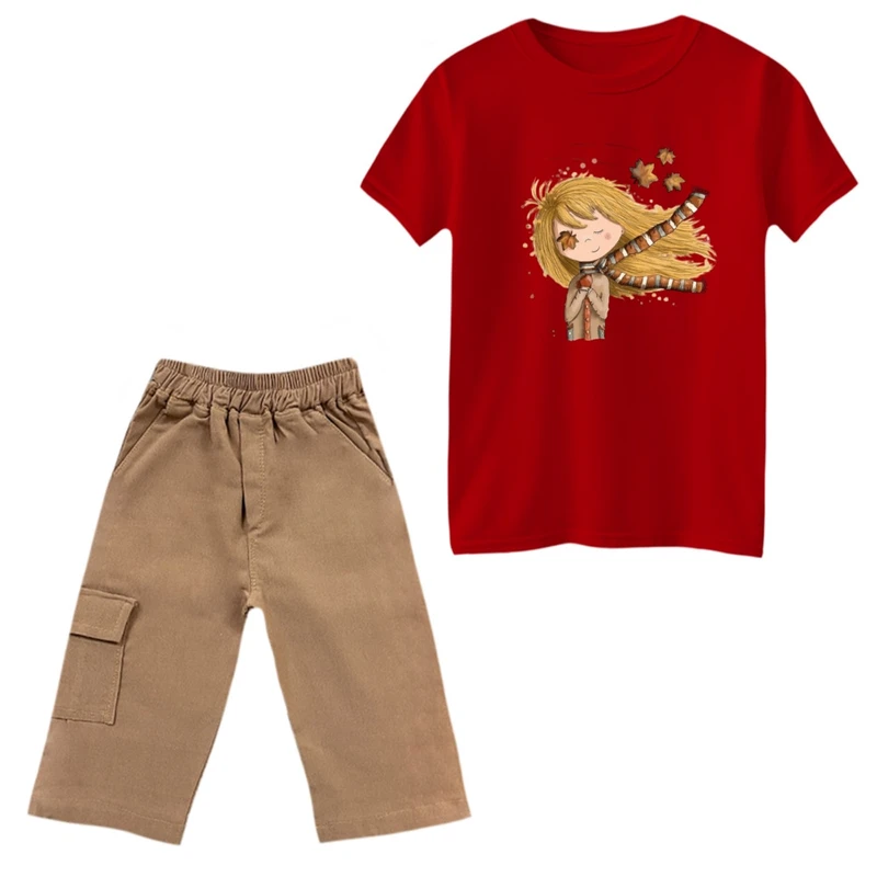 ست تی‌شرت و شلوارک دخترانه مدل دخترک پاییزی کد 4 5