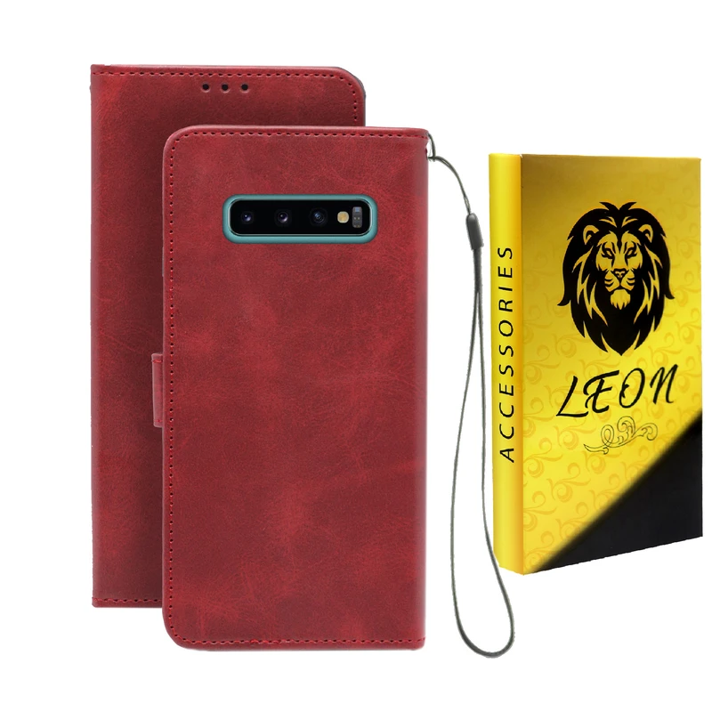 کیف کلاسوری لئون مدل Scusa Oro مناسب برای گوشی موبایل سامسونگ Galaxy S10 به همراه بند آویز 