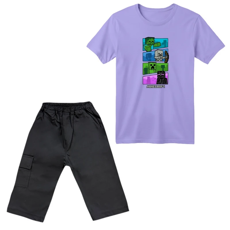 ست تی‌شرت آستین کوتاه و شلوارک پسرانه مدل ماینکرفت کد 03