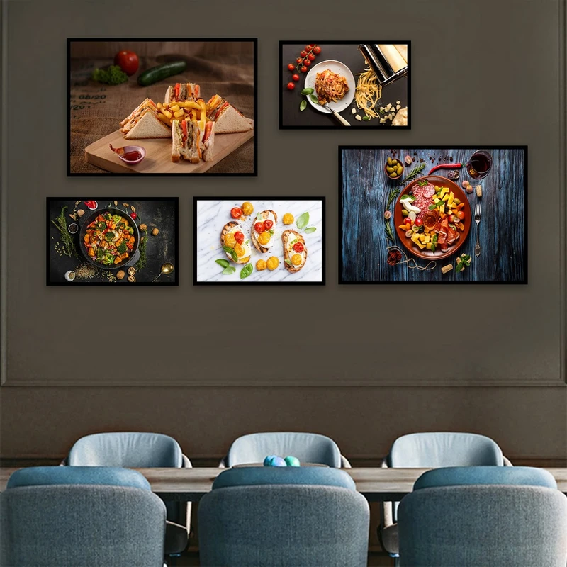 تابلو بکلیت طرح آشپزی فست فود و اسنک مدل B-896 مجموعه 5 عددی