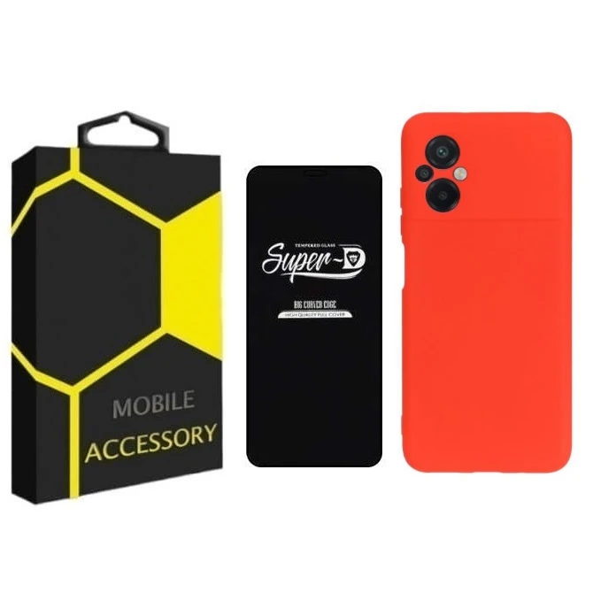 کاور مدل silicon مناسب برای گوشی موبایل شیائومی Poco M5 به همراه محافظ صفحه شیشه ای