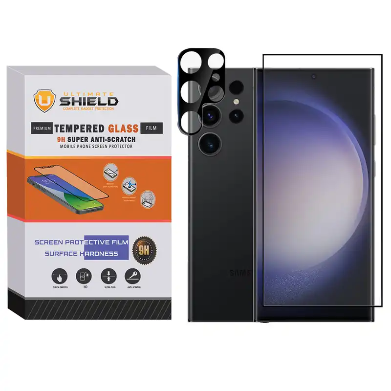 محافظ لنز دوربین آلتیمیت شیلد مدل 3D-FT مناسب برای گوشی موبایل سامسونگ Galaxy S22 Ultra به همراه محافظ صفحه نمایش