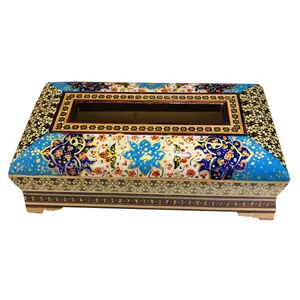 جعبه دستمال کاغذی خاتم کاری طرح تذهیب کد 13
