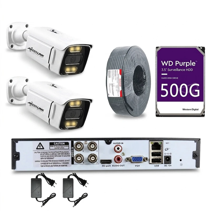 سیستم امنیتی 2 دوربین اکسس لینک مدل AHD PACK به همراه هارد 500 گیگابایتی